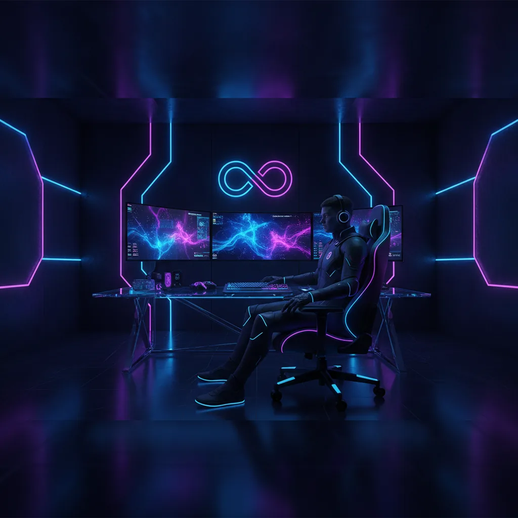 Futuristic gamer aesthetic, energetic and immersive mood, neon