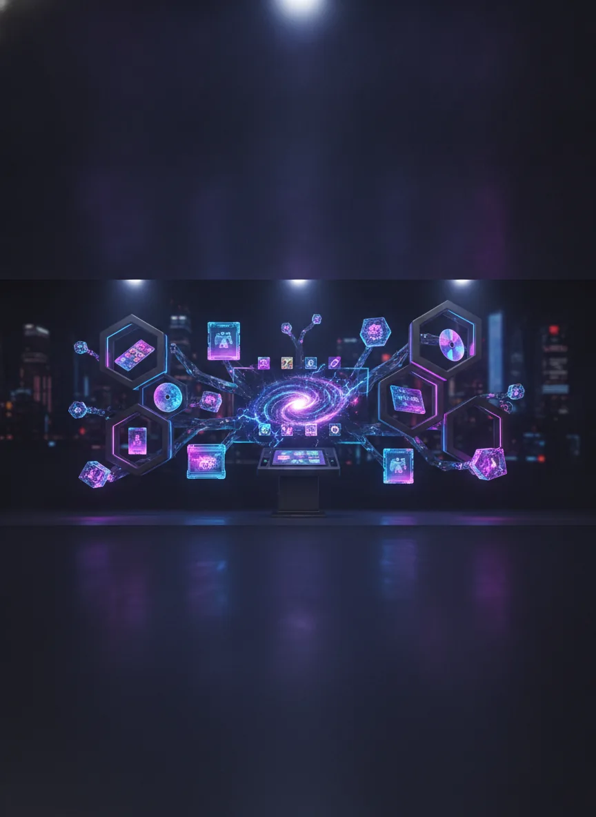Futuristic gamer aesthetic, energetic and immersive mood, neon